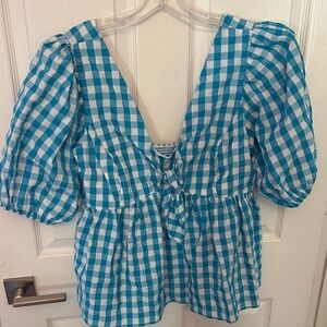 Lilly Pulitzer Blue and White Gingham Blouse